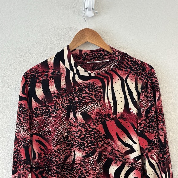 Susan Graver Liquid Knit Animal Print Sequin Tunic Top Large Stretch Mock Neck - Picture 4 of 11